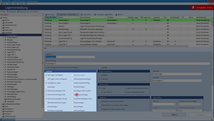 Lagerverwaltung: Einstellungen zum Lagertyp im ERP-System e.bootis-ERPII